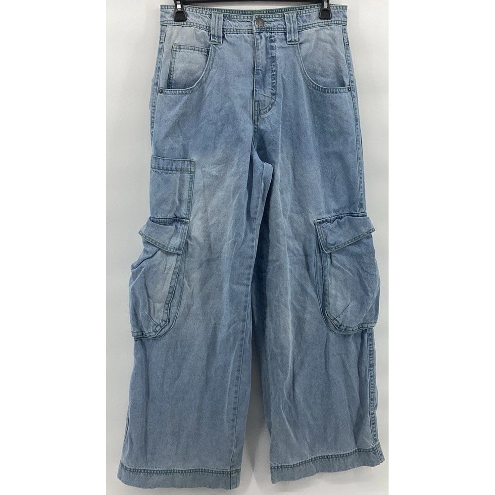 A.LAB Men's 26" Mega Rave Striped Wide Leg Baggy Blue Denim Jeans Size 32